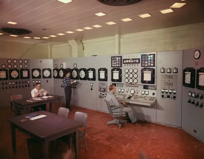 Framed Print : Employees at Reactor Panel