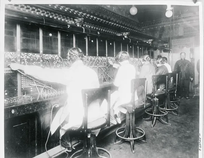 Framed Print : Employees in Switchboard Room