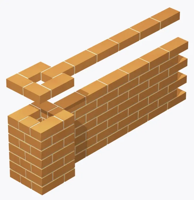 Framed Print : End pier on brick wall, built in stretcher bond bricklaying pattern