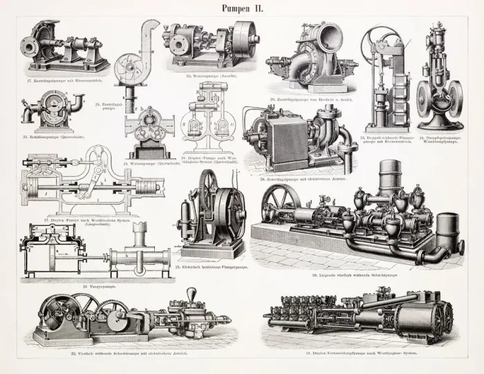 Framed Print : Engine pump engraving 1895 Framed Print : Engine pump engraving 1895