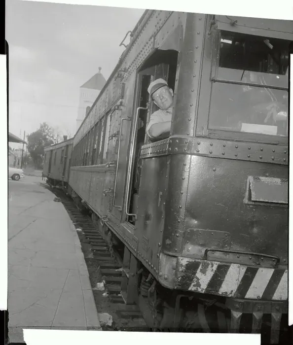 Framed Print : Engineer Looking out from Train Framed Print : Engineer Looking out from Train