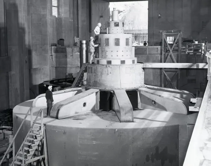 Framed Print : Engineers Check Generator At Dam