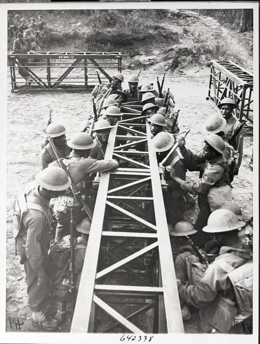 Framed Print : Engineers Placing Bridge Section Framed Print : Engineers Placing Bridge Section
