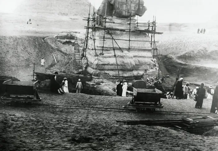 Framed Print : Engineers Reconstructing Sphinx Framed Print : Engineers Reconstructing Sphinx