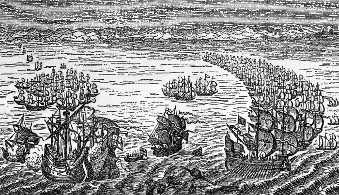 Framed Print : English Fleet Attacking Spanish Armada Framed Print : English Fleet Attacking Spanish Armada