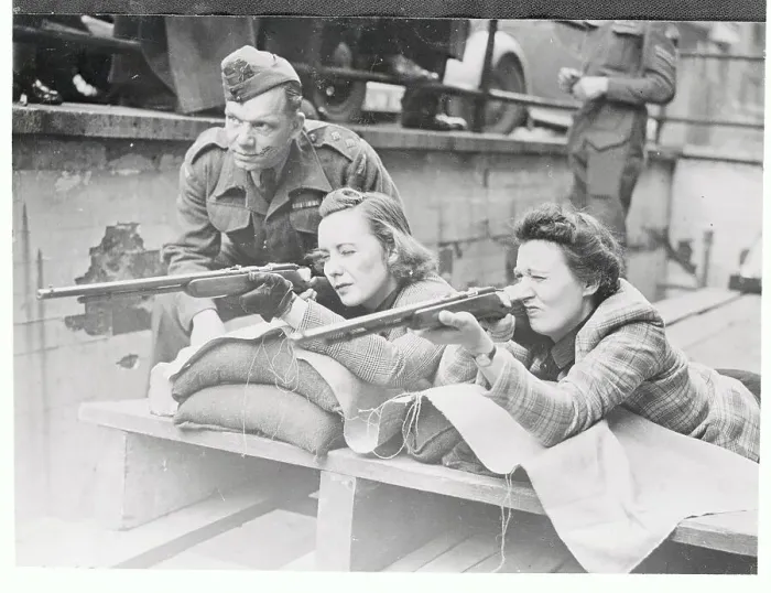 Framed Print : English Women at Rifle Practice Framed Print : English Women at Rifle Practice