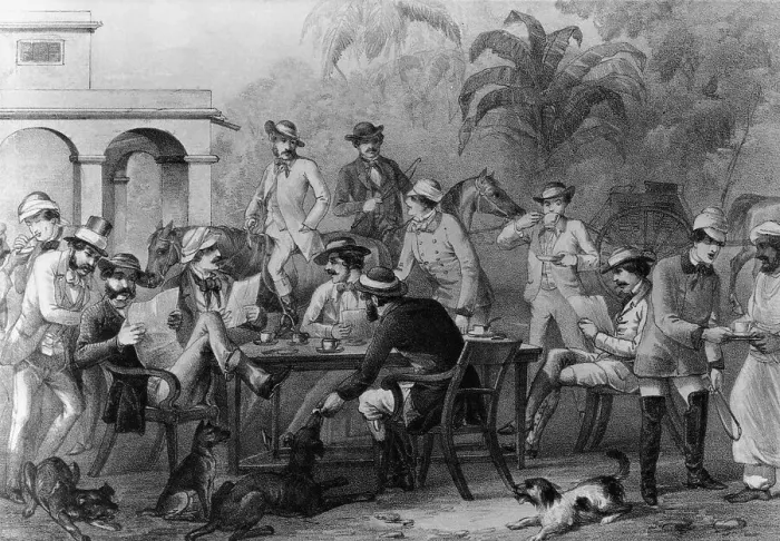 Framed Print : Englishmen at Outdoor Indian Cafe Framed Print : Englishmen at Outdoor Indian Cafe