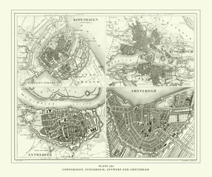 Framed Print : Engraved Antique, Copenhagen, Stockholm, Antwerp and Amsterdam Engraving Antique Illustration Framed Print : Engraved Antique, Copenhagen, Stockholm, Antwerp and Amsterdam Engraving Antique Illustration