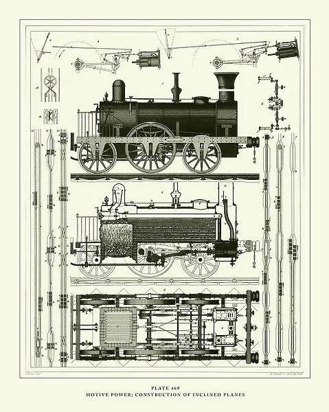Engraved Antique, Motive Power; Construction of Inclined Planes Engraving Antique Illustration