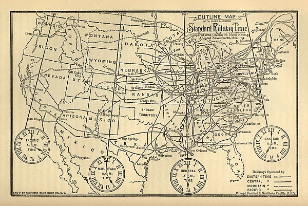 Engraved Chart of United States Time Zones, Circa 1883