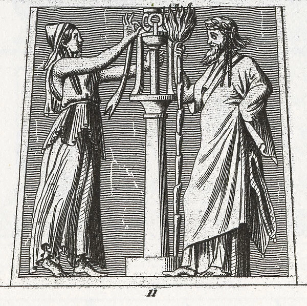 Engraved illustration of Greek and Roman sculpture and coins