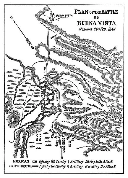 Engraved illustration, plan of the battle of Buena Vista (Morning 23. 02. 1847)