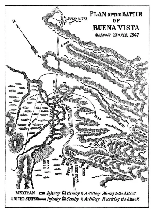 Framed Print : Engraved illustration, plan of the battle of Buena Vista (Morning 23. 02. 1847)