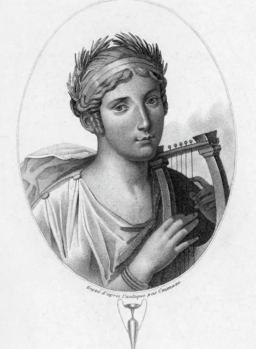 Framed Print : Engraved Portrait of Sappho, Greek Lyric Poet Framed Print : Engraved Portrait of Sappho, Greek Lyric Poet