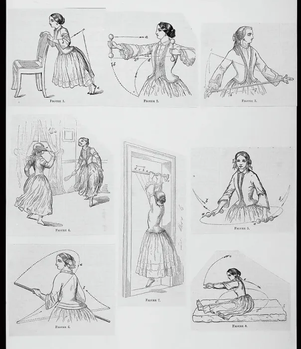 Framed Print : Engraved Views Of Women Exercising Framed Print : Engraved Views Of Women Exercising