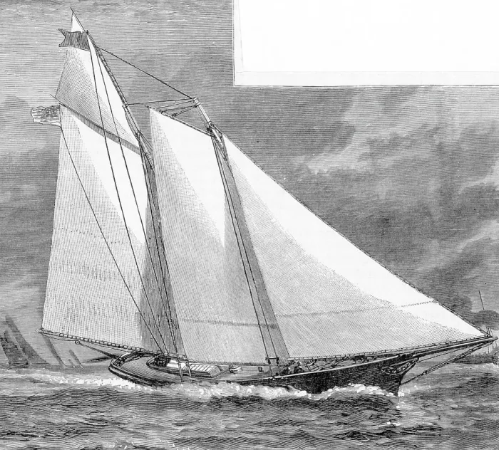 Framed Print : Engraving of American Ship on Water