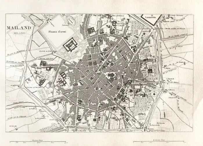 Framed Print : Engraving antique map of Milano Italy from 1851 Framed Print : Engraving antique map of Milano Italy from 1851