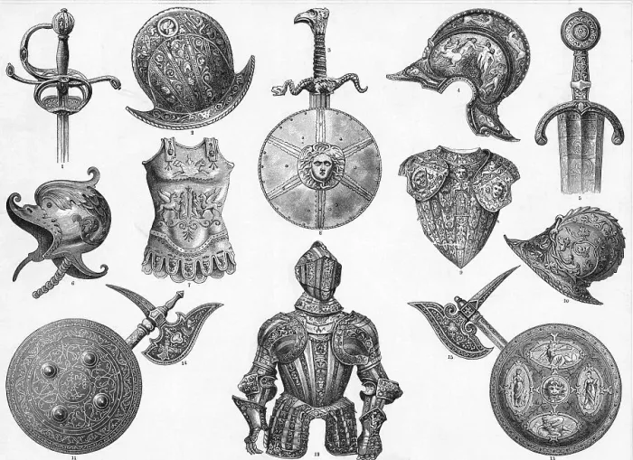 Framed Print : Engraving Of Arms And Armor; 16Th To 17T Framed Print : Engraving Of Arms And Armor; 16Th To 17T