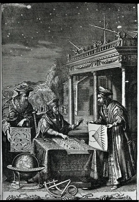 Framed Print : Engraving Of Astronomers W / Charts @Night Framed Print : Engraving Of Astronomers W / Charts @Night