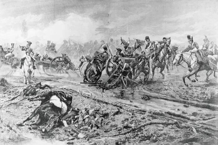 Framed Print : Engraving of the Battle of Waterloo after William Barnes Wollen Framed Print : Engraving of the Battle of Waterloo after William Barnes Wollen