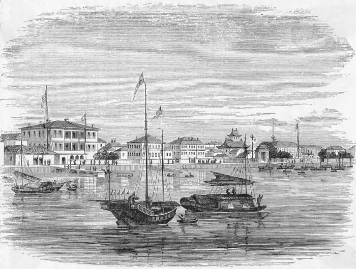 Framed Print : Engraving Of Boats On Water In Shanghai Framed Print : Engraving Of Boats On Water In Shanghai