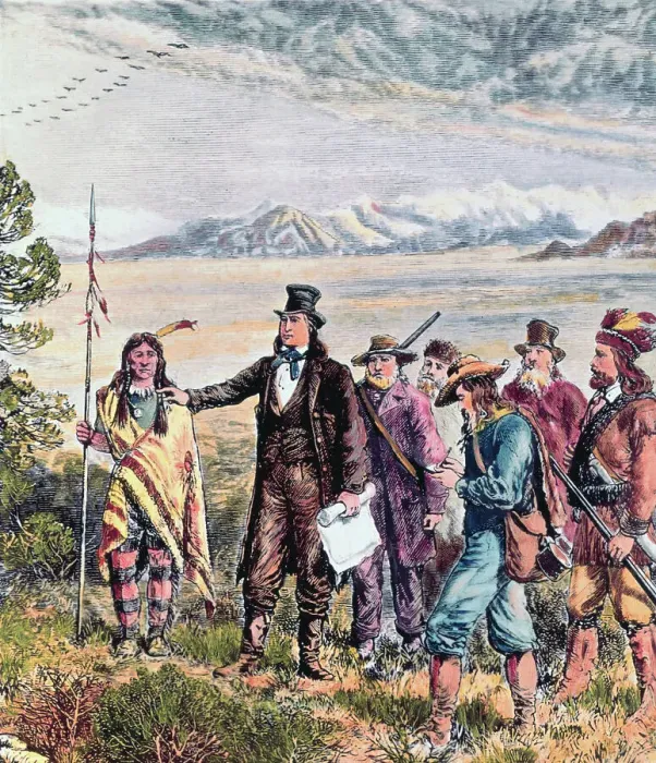 Framed Print : Engraving of Brigham Young Leading Expedition to Salt Lake, Utah