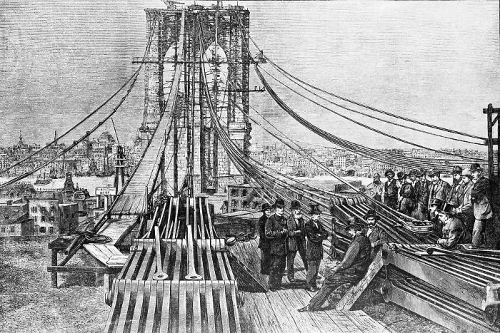 Framed Print : Engraving Of Brooklyn Bridge Under Const Framed Print : Engraving Of Brooklyn Bridge Under Const