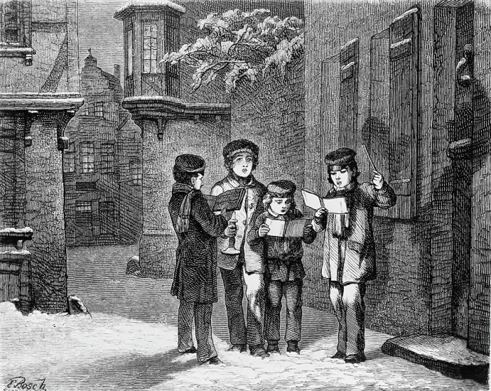 Framed Print : Engraving of Carol Singers in Winter by E. Rosch
