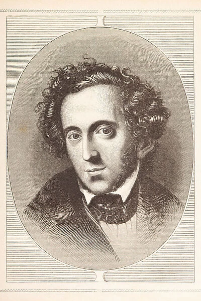 Engraving of composer Felix Mendelssohn Bartholdy from 1870