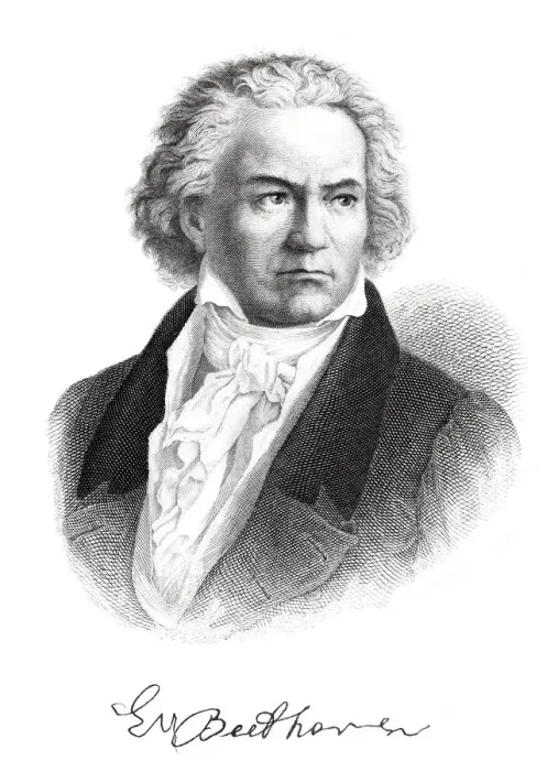 Framed Print : Engraving of composer Ludwig van Beethoven with signature from 1882 Framed Print : Engraving of composer Ludwig van Beethoven with signature from 1882