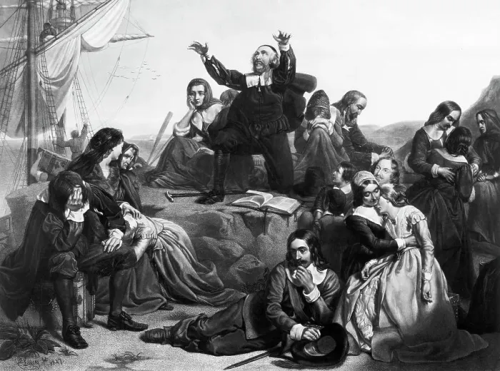 Framed Print : Engraving After Departure of the Pilgrims from Delft Haven by Charles Lucy Framed Print : Engraving After Departure of the Pilgrims from Delft Haven by Charles Lucy