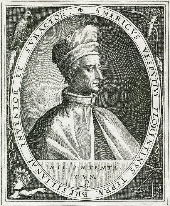 Framed Print : Engraving Depicting Amerigo Vespucci Framed Print : Engraving Depicting Amerigo Vespucci