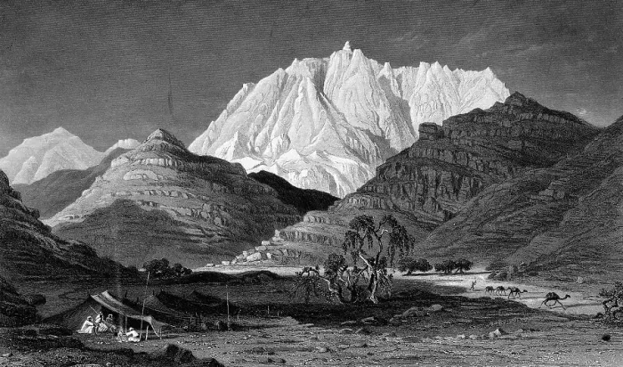 Framed Print : Engraving of Desert Mountains Framed Print : Engraving of Desert Mountains