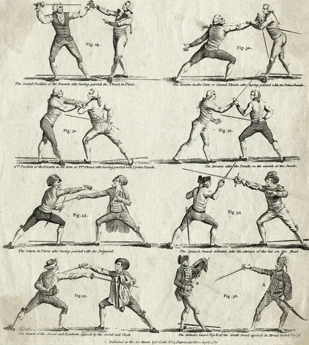Framed Print : Engraving of Duelling Scenes from an 18th Century Manual Framed Print : Engraving of Duelling Scenes from an 18th Century Manual