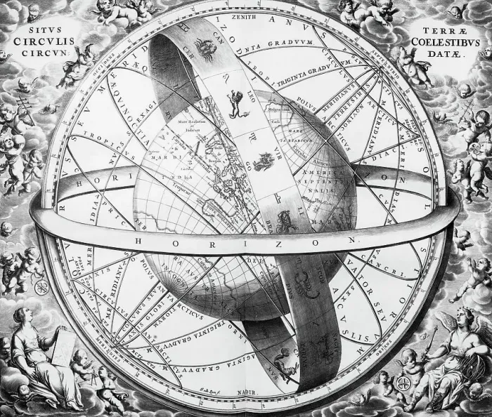 Framed Print : Engraving Of Earth Surrounded By Spheres Framed Print : Engraving Of Earth Surrounded By Spheres