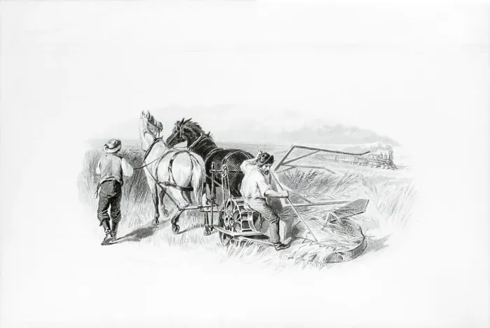 Framed Print : Engraving of Farmers Using McCormick Reaper Framed Print : Engraving of Farmers Using McCormick Reaper
