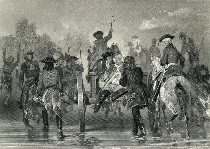Framed Print : Engraving of General Braddock in Retreat