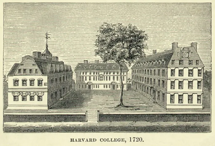 Framed Print : Engraving of Harvard College in 1720 Framed Print : Engraving of Harvard College in 1720