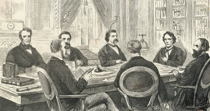 Framed Print : Engraving After The Impeachment Committee Preparing the Indictment by Theodore Russel Davis Framed Print : Engraving After The Impeachment Committee Preparing the Indictment by Theodore Russel Davis