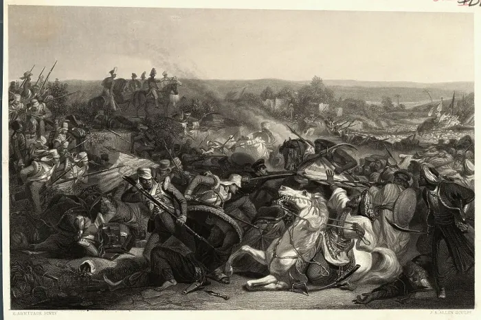 Framed Print : Engraving by James Baylie Allen After The Battle of Meeanee Painting by Edward Armitage Framed Print : Engraving by James Baylie Allen After The Battle of Meeanee Painting by Edward Armitage