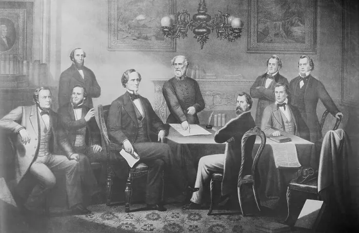 Framed Print : Engraving of Jefferson Davis and His Cabinet Framed Print : Engraving of Jefferson Davis and His Cabinet