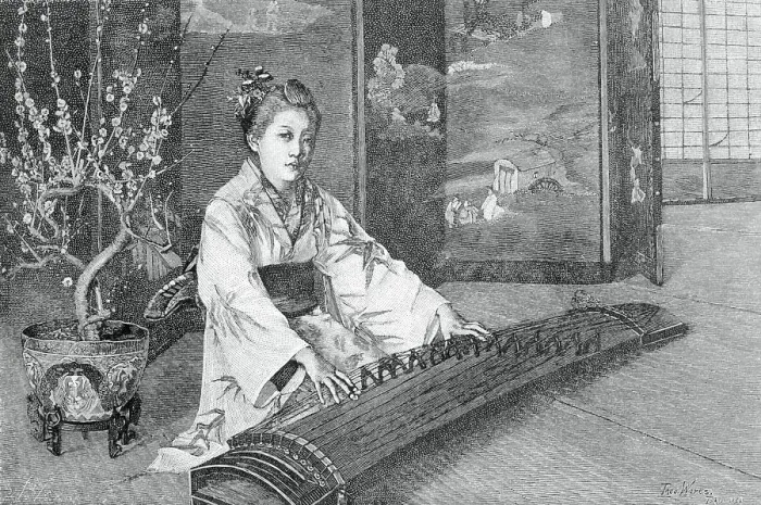 Framed Print : Engraving of Koto Player Framed Print : Engraving of Koto Player