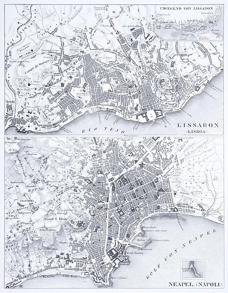 Engraving: Lisbon and Naples