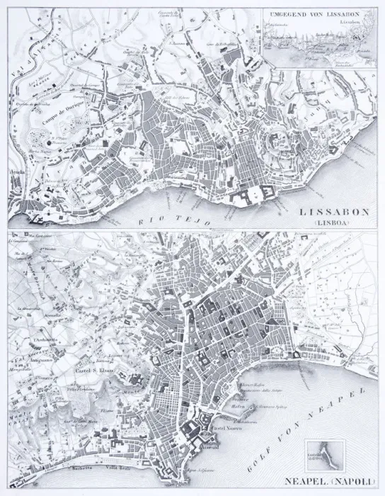 Framed Print : Engraving: Lisbon and Naples Framed Print : Engraving: Lisbon and Naples