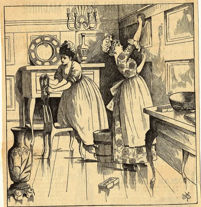 Framed Print : Engraving of Maids Cleaning