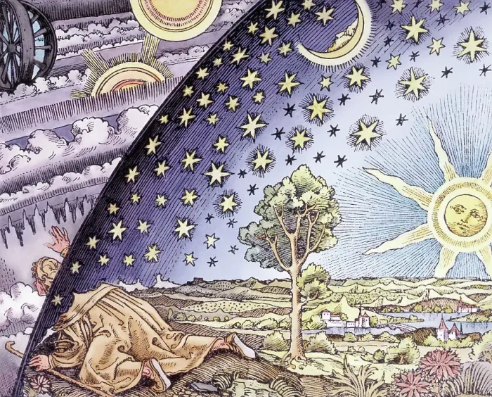 Framed Print : Engraving of a Man Exploring the Meeting of the Earth and the Sky