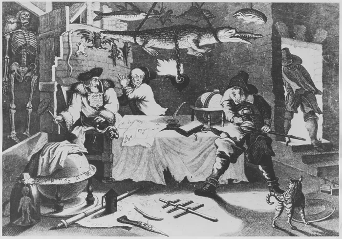 Framed Print : Engraving of Men Raiding a Magician's Laboratory