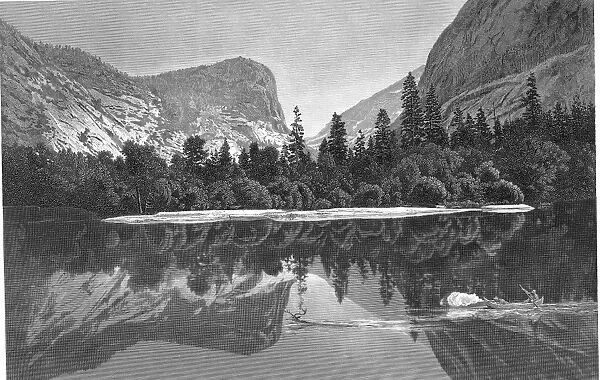 Engraving of Mirror Lake, Yosemite Valley, CA