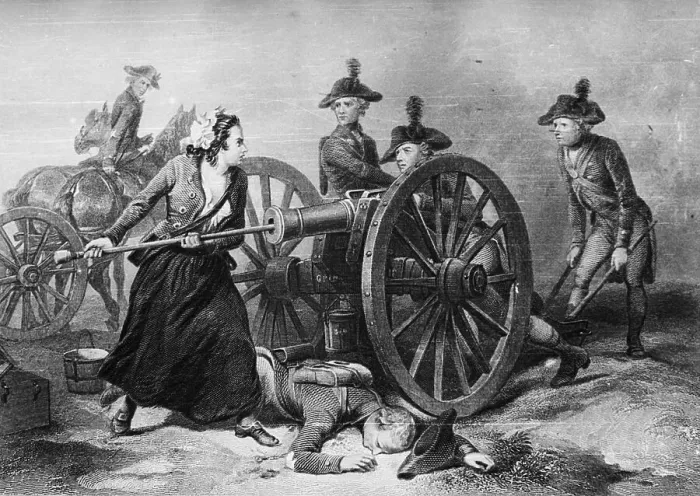Framed Print : Engraving of Molly Pitcher Loading Cannon at the Battle of Monmouth Framed Print : Engraving of Molly Pitcher Loading Cannon at the Battle of Monmouth