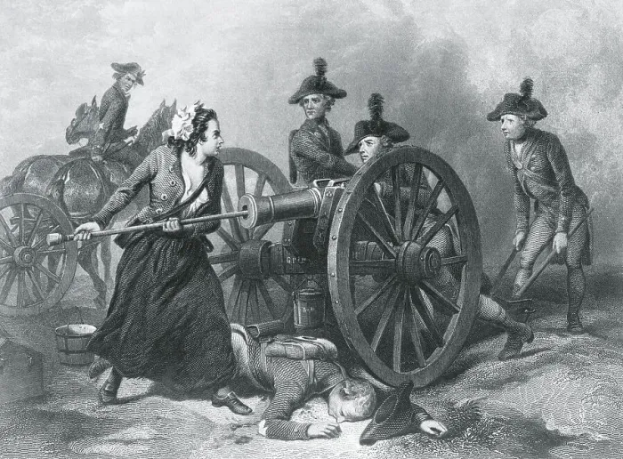 Framed Print : Engraving of Molly Pitcher Loading Cannon at the Battle of Monmouth Framed Print : Engraving of Molly Pitcher Loading Cannon at the Battle of Monmouth